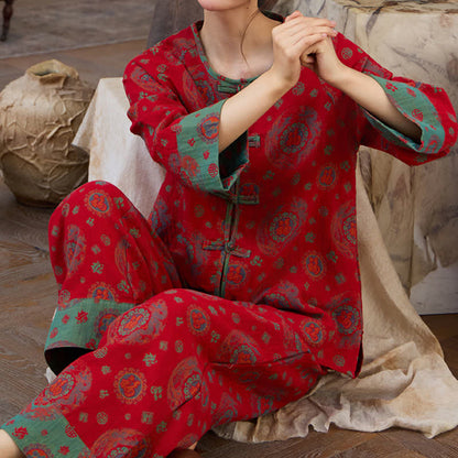 Loungewear-Set aus Baumwolle mit orientalischem kreisförmigem Fu-Motiv - image 6