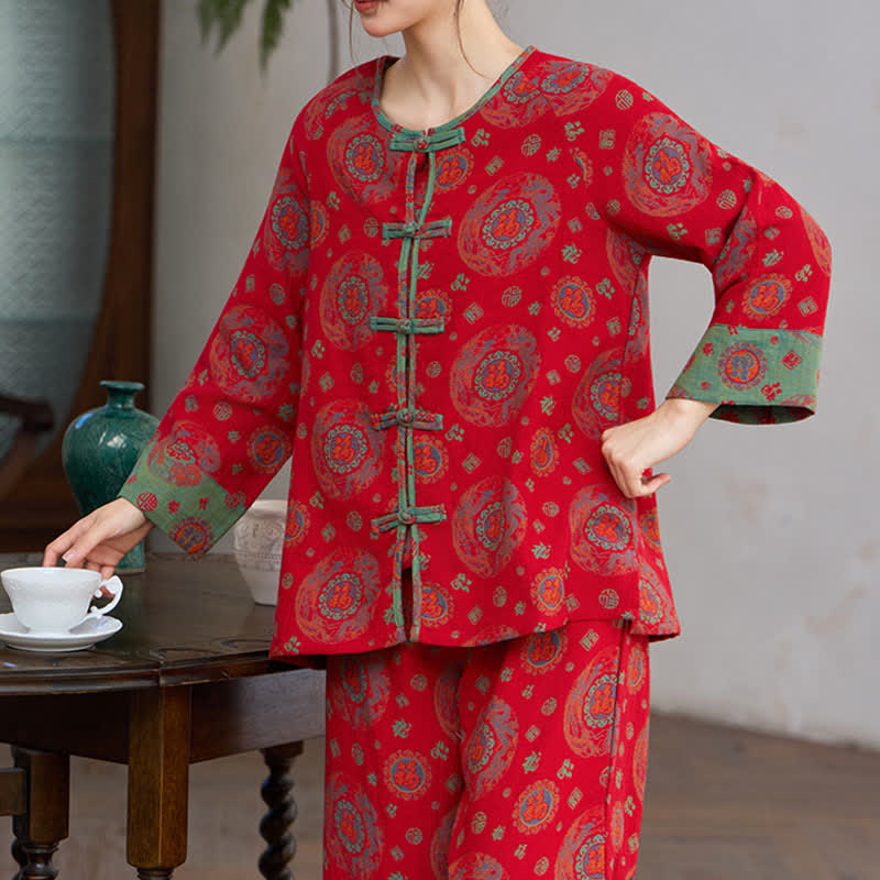 Loungewear-Set aus Baumwolle mit orientalischem kreisförmigem Fu-Motiv - image 5