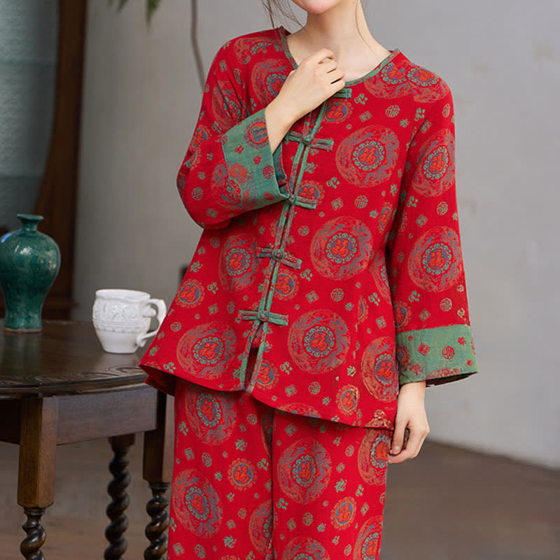 Loungewear-Set aus Baumwolle mit orientalischem kreisförmigem Fu-Motiv - image 1