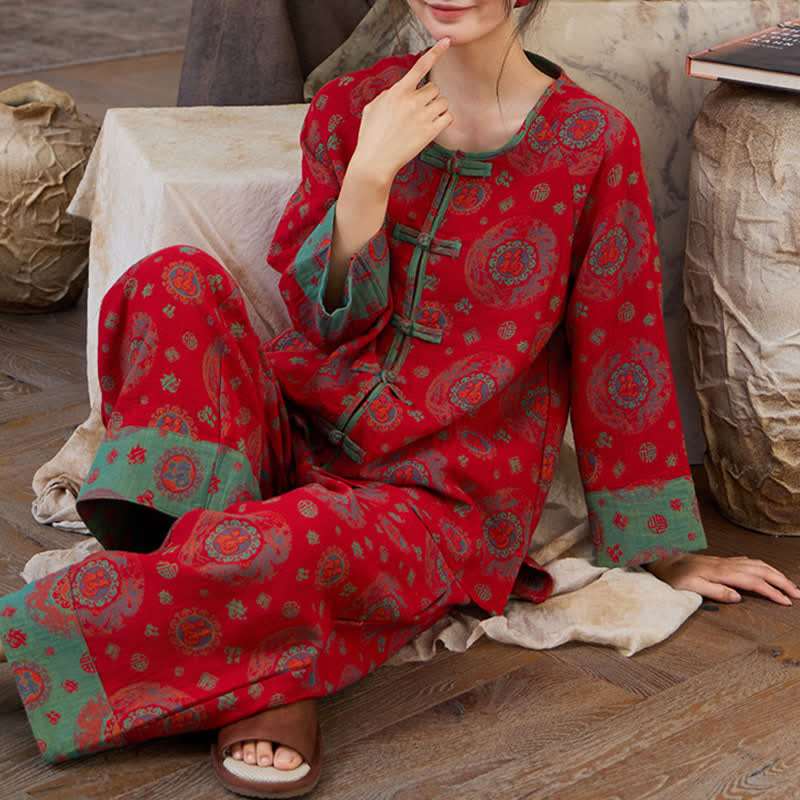 Loungewear-Set aus Baumwolle mit orientalischem kreisförmigem Fu-Motiv - image 7