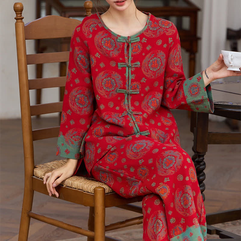 Loungewear-Set aus Baumwolle mit orientalischem kreisförmigem Fu-Motiv - image 2