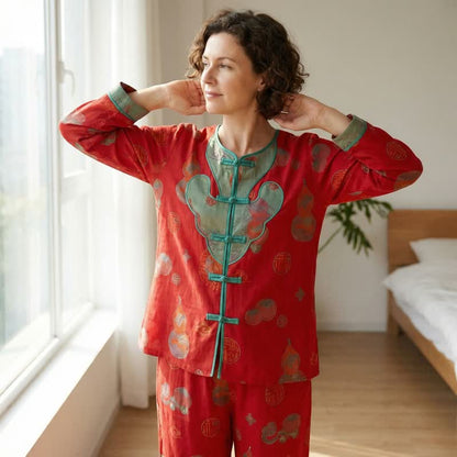 Pyjama aus orientalischem Kürbis-Jacquard-Baumwollgaze - image 1