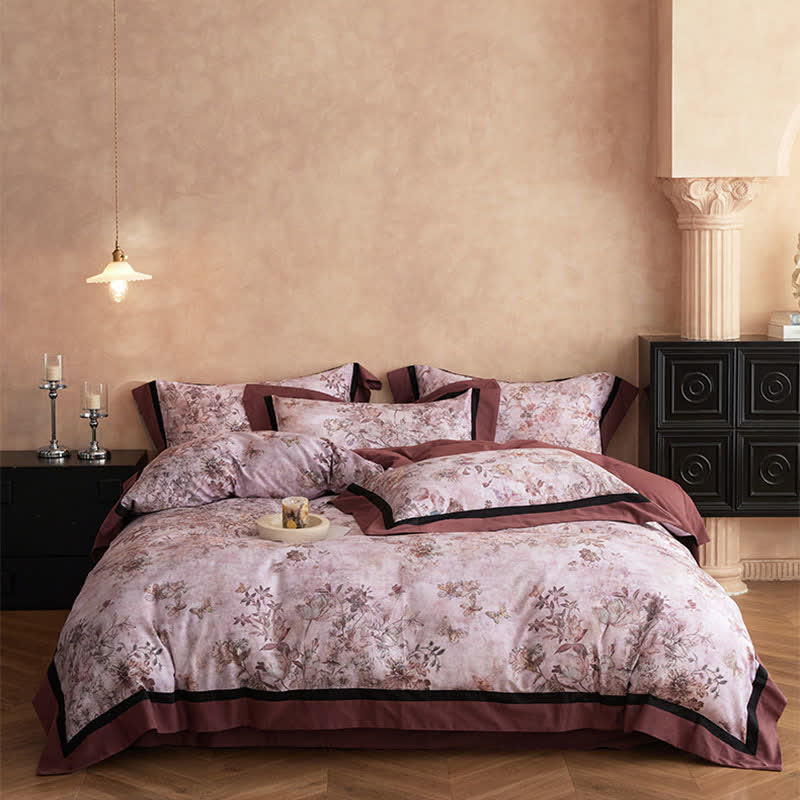 Traumhaftes Baumwoll-Bettwäscheset mit Blumen- und Schmetterlingsmotiven (4-teilig) - Rosa - 220cm x 240cm - image 0