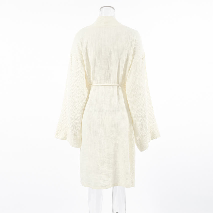 Beige Kimono-Bademantel aus reiner Baumwolle - image 7