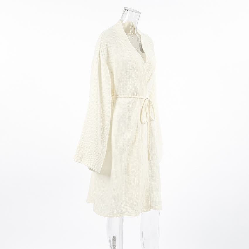 Beige Kimono-Bademantel aus reiner Baumwolle - image 6