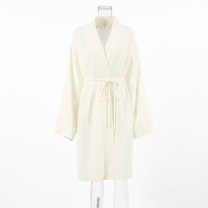 Beige Kimono-Bademantel aus reiner Baumwolle - image 5