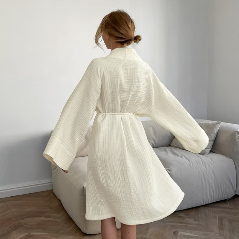 Beige Kimono-Bademantel aus reiner Baumwolle - image 4