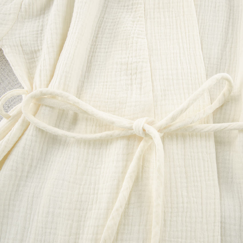 Beige Kimono-Bademantel aus reiner Baumwolle - image 11