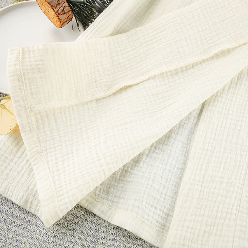 Beige Kimono-Bademantel aus reiner Baumwolle - image 12