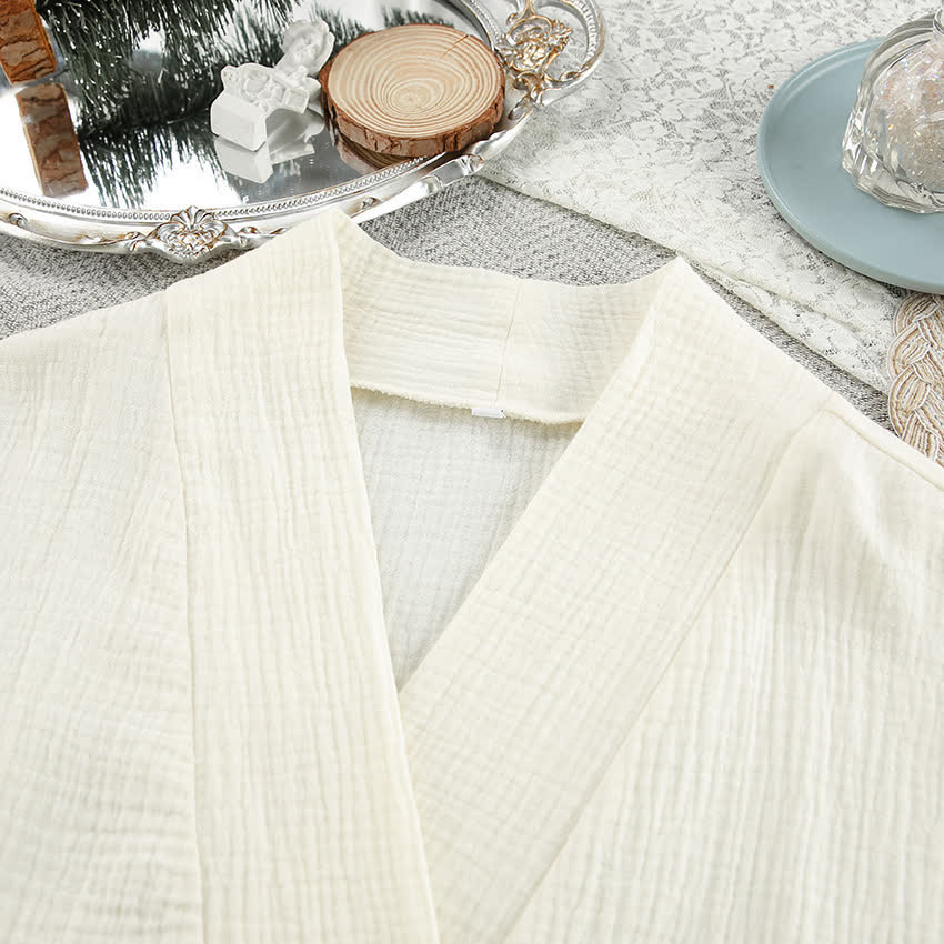 Beige Kimono-Bademantel aus reiner Baumwolle - image 8
