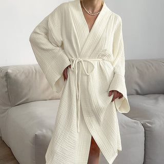 Beige Kimono-Bademantel aus reiner Baumwolle - Beige - L - image 0