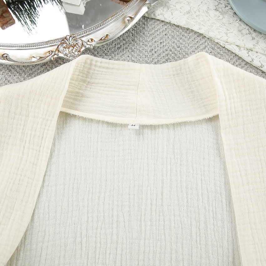 Beige Kimono-Bademantel aus reiner Baumwolle - image 9
