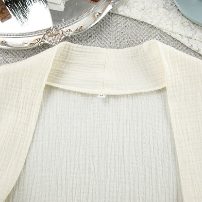Beige Kimono-Bademantel aus reiner Baumwolle - image 9