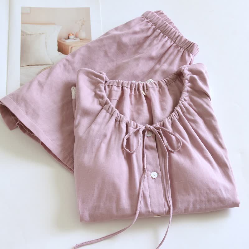 Tanktop-Pyjama aus einfarbiger Baumwolle mit Spitzenbesatz - image 3