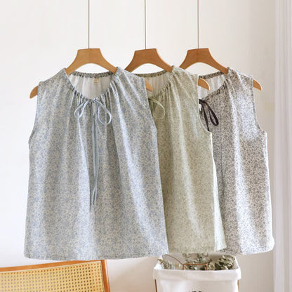 Pyjama-Set aus Baumwoll-Tanktop und Shorts mit kleinem Blumenmuster - image 3