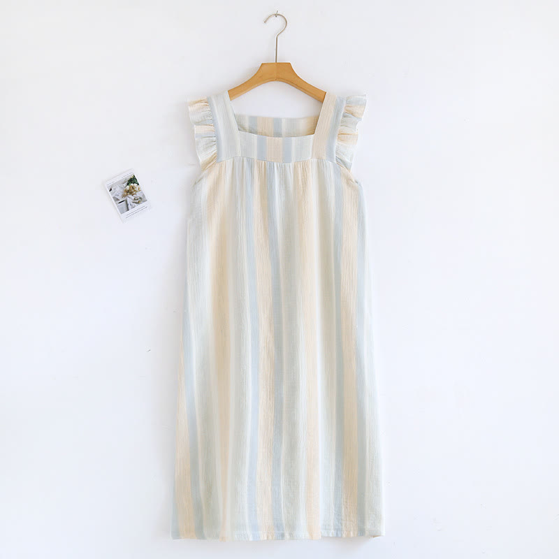 Tanktop-Loungewear aus Baumwollgaze mit Streifen und Rüschenbesatz - Beige - Nachthemd - XL - image 2