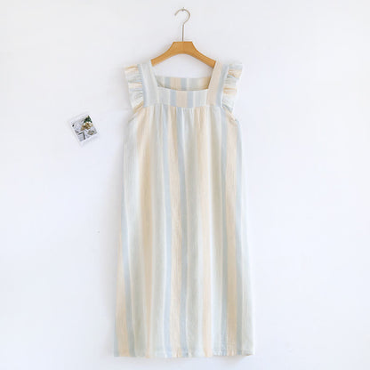 Tanktop-Loungewear aus Baumwollgaze mit Streifen und Rüschenbesatz - Beige - Nachthemd - XL - image 2