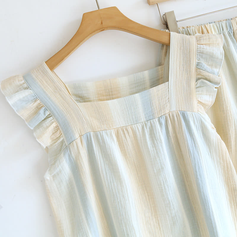Tanktop-Loungewear aus Baumwollgaze mit Streifen und Rüschenbesatz - image 5
