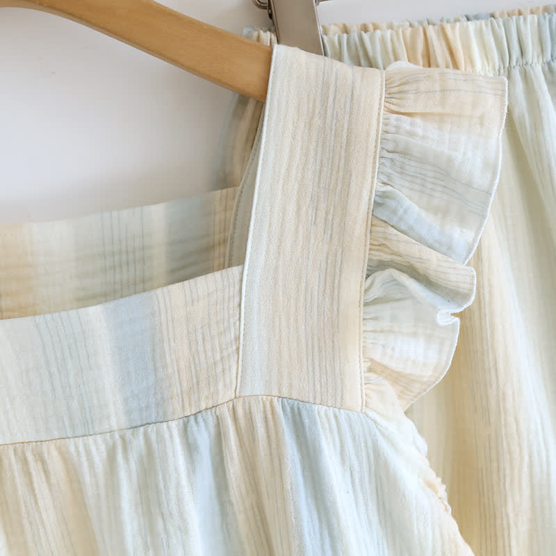 Tanktop-Loungewear aus Baumwollgaze mit Streifen und Rüschenbesatz - image 7