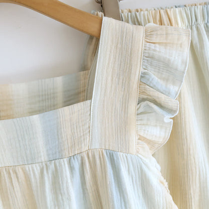 Tanktop-Loungewear aus Baumwollgaze mit Streifen und Rüschenbesatz - image 7