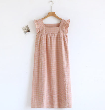 Nachthemd aus kariertem Baumwollgaze mit Volantärmeln - Rosa - XL - image 5