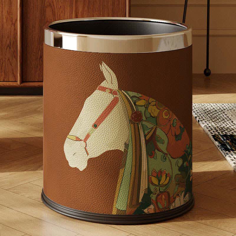 Dekorativer Abfalleimer aus Leder der Serie „Reitsport“ - Braun - 22.5 x 22.5 x 26cm - image 1