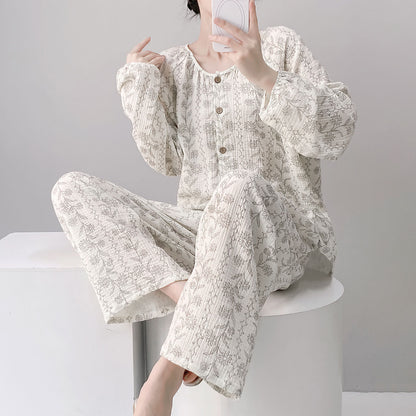 Pyjama-Set aus doppellagiger Baumwolle mit Sonnenblumenmuster - Weiß - XXL - image 0