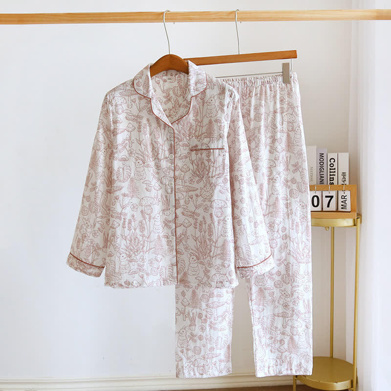 Pyjama aus Baumwollgaze mit Dschungelpilz- und Hasenmuster - Rosa - XL - image 3