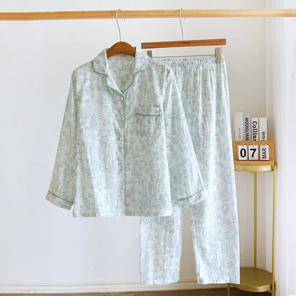 Pyjama aus Baumwollgaze mit Dschungelpilz- und Hasenmuster - Grün - XL - image 2