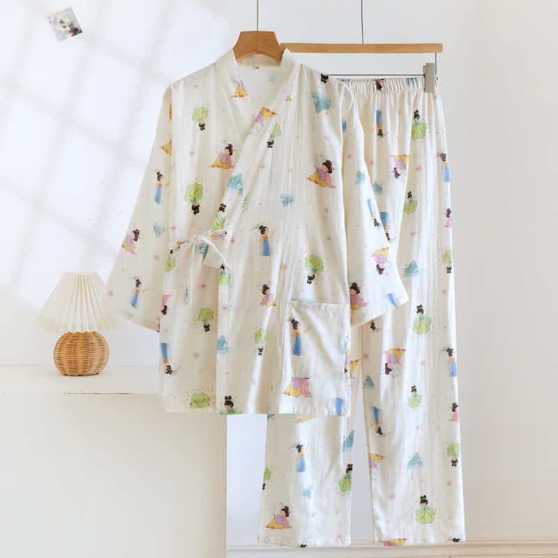 Orientalischer Cartoon-Prinzessinnen-Baumwollkimono-Pyjama - Beige - XL - image 0