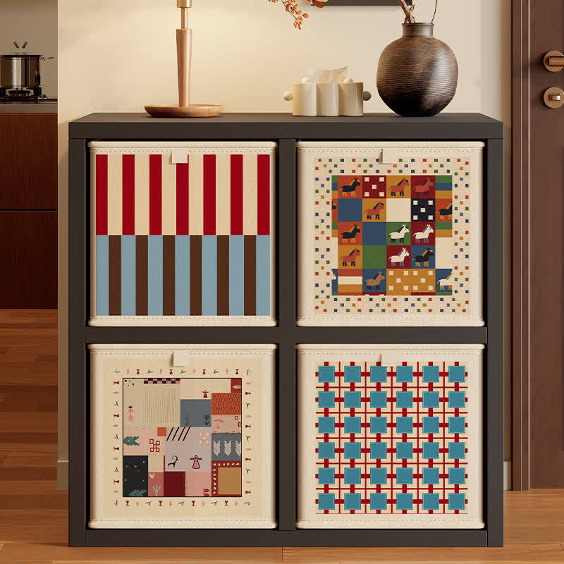 Faltbarer Aufbewahrungskorb aus blau kariertem Stoff - image 1