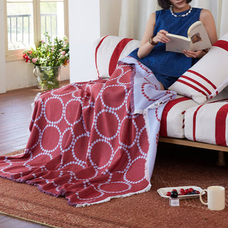 Wendbare Kuscheldecke mit Kreismuster und Quasten - Rot - 130cm x 130cm - image 0