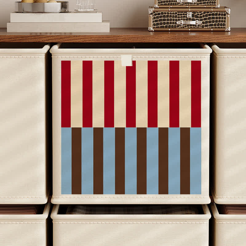 Aufbewahrungskorb aus rot-blau gestreiftem Stoff - Rot - 33 cm × 33 cm × 33 cm - image 0