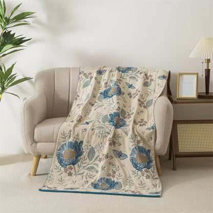 Badetuch aus reiner Baumwollgaze mit Blumen- und Schmetterlingsmuster - 90cm x 180cm - image 0