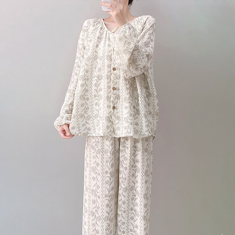 Pyjama-Set aus doppellagiger Baumwolle mit Sonnenblumenmuster - image 2