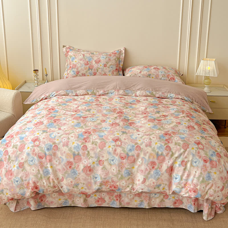 Traumhaftes rosa Rosen-Bettwäscheset aus gebürsteter Baumwolle (4-teilig) - Rosa - 220cm x 240cm - image 0