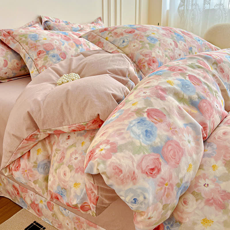 Traumhaftes rosa Rosen-Bettwäscheset aus gebürsteter Baumwolle (4-teilig) - image 1