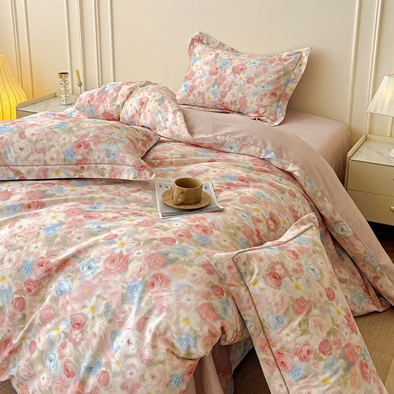 Traumhaftes rosa Rosen-Bettwäscheset aus gebürsteter Baumwolle (4-teilig) - image 4