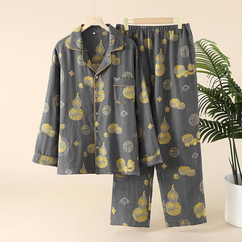 Auspicious Gourd Persimmon Loungewear-Set aus Baumwolle - Herren: Grau - XXL - image 4