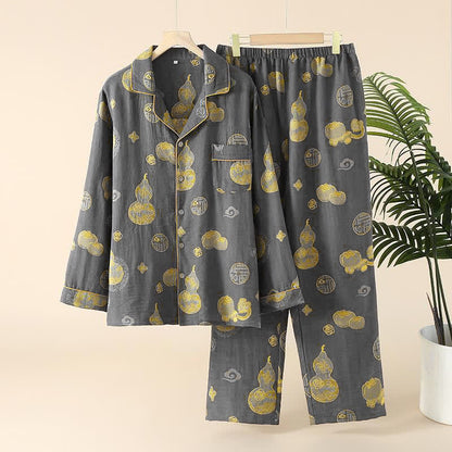 Auspicious Gourd Persimmon Loungewear-Set aus Baumwolle - Herren: Grau - XXL - image 4
