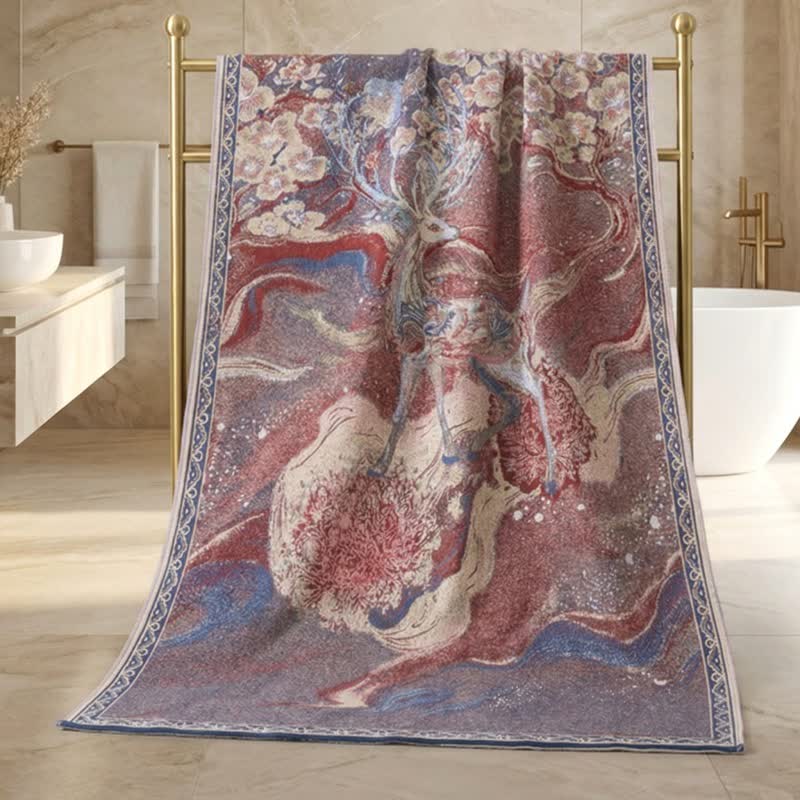 Traumhaftes Badetuch aus Baumwollgaze mit Hirsch- und Blumenmuster - image 2
