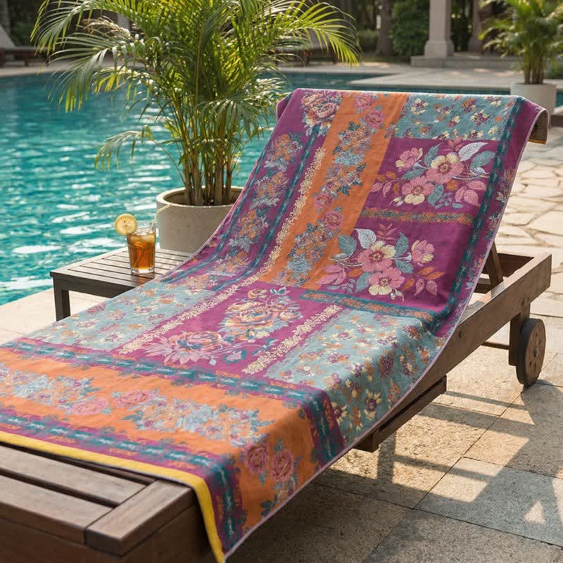 Retro-Patchwork-Badetuch aus Baumwolle mit Blumenmuster - image 1