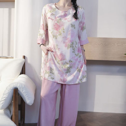 Elegantes Loungewear-Set im orientalischen Stil mit Chrysanthemenmotiv - image 2