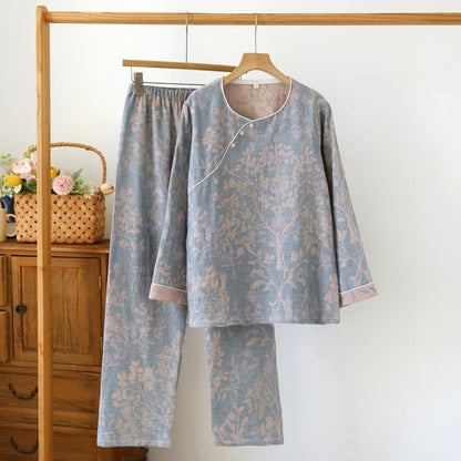 Pyjama-Set aus Baumwolle mit orientalischem Blumenmuster - Grau - XL - image 1