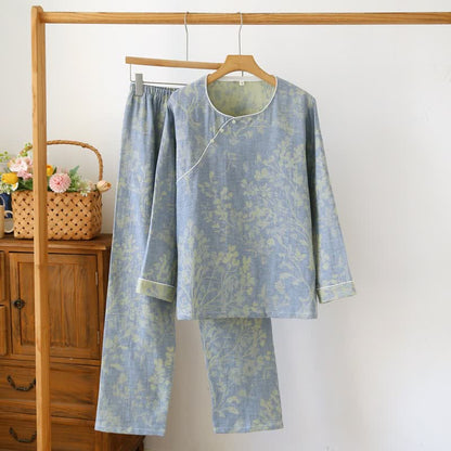 Pyjama-Set aus Baumwolle mit orientalischem Blumenmuster - Blau - XL - image 2
