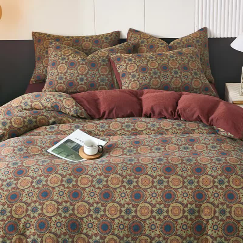 Vintage Medaillon-Jacquard-Baumwoll-Doppelgaze-Bettwäsche - image 1