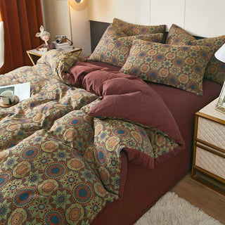 Vintage Medaillon-Jacquard-Baumwoll-Doppelgaze-Bettwäsche - Rot - Bettbezug - 220cm x 240cm - image 0
