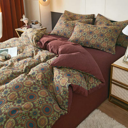 Vintage Medaillon-Jacquard-Baumwoll-Doppelgaze-Bettwäsche - Rot - Bettbezug - 220cm x 240cm - image 0