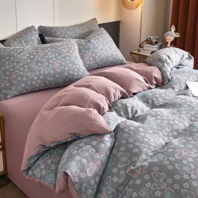 Bettwäsche aus Baumwolldoppelgaze mit Schmetterlings- und Blumenmuster - image 2
