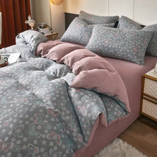Bettwäsche aus Baumwolldoppelgaze mit Schmetterlings- und Blumenmuster - Grau - Bettbezug - 220cm x 240cm - image 0